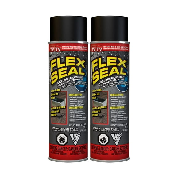 Flex Seal – Stop Leaks Fast! Rubberized Waterproof Coating Spray, Ideal for Roofs, Holes, Cracks, DIY Projects, Automotive Fixes, Indoor & Outdoor Repairs, and More – Black, 14 oz. (397 g) – 2 PACK