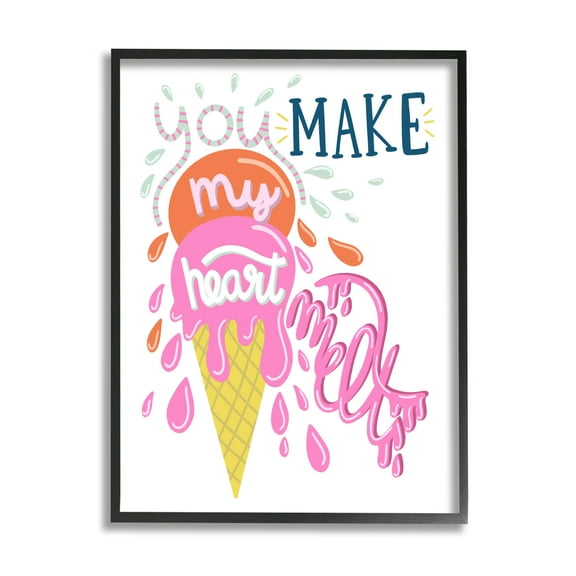 Stupell Industries Make My Heart Melt Summer Ice Cream Treat Graphic Art Black Framed Art Print Wall Art, Design by Dominika Godette