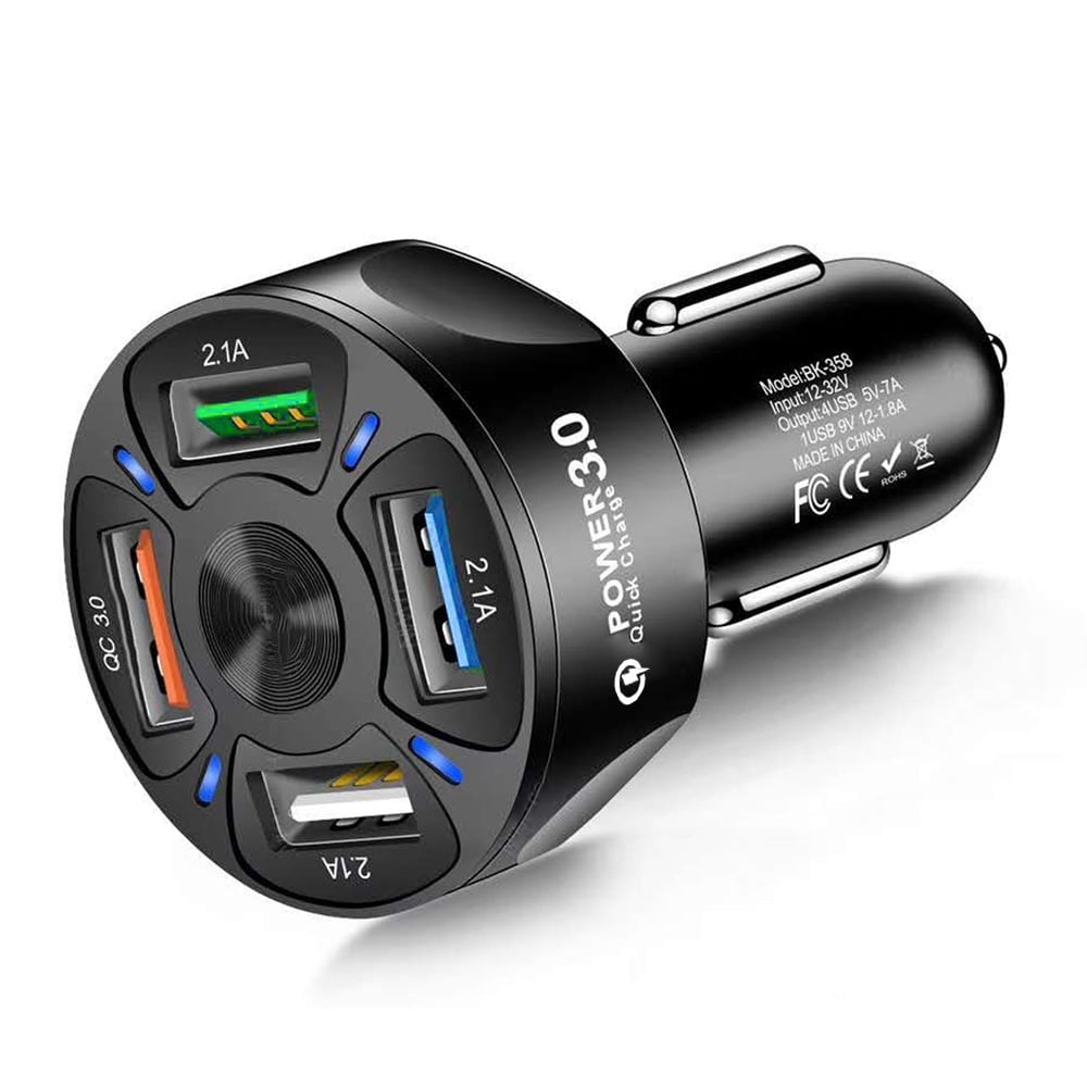 PENGXIANG EASTIN 4 Port Car Charger USB Adapter 12-24V Car Charger Adapter USB Car Charger QC 3.0 Fast Charge Cigarette Lighter Charging Adapter Car Phone Charger (Black)