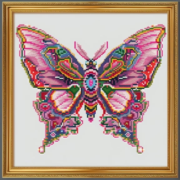 Cute Butterfly DIY 11CT Stamped Cross Stitch Kits for Beginners Easy Needlepoint Embroidery Counted Cross Stitch Art Craft for Wall Decoration 14x14inch(2)