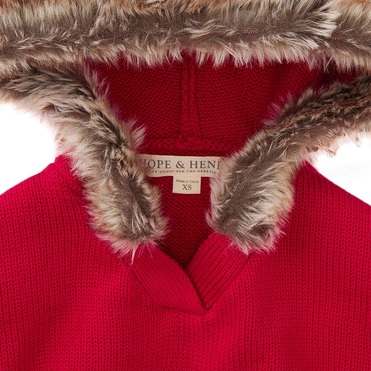 Hope & Henry Girls' Sweater Cape with Faux Fur Hood - image 2 of 3