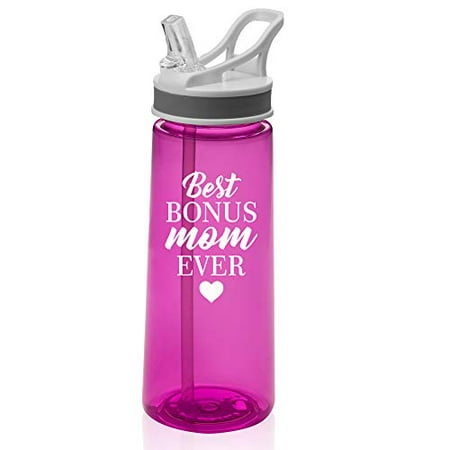 22 oz. Sports Water Bottle Travel Mug Cup With Flip Up Straw Best Bonus Mom Ever Step Mom Mother (Hot