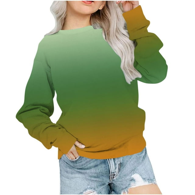 Floleo Chandail à Col Rond à Manches Longues pour Tout-Petits Filles Garçons, Mode, Imprimé Dégradé, Chandail Chaud, Hauts pour Enfants, Printemps Automne, 1-12 Ans (Vert#1, 5 Ans)