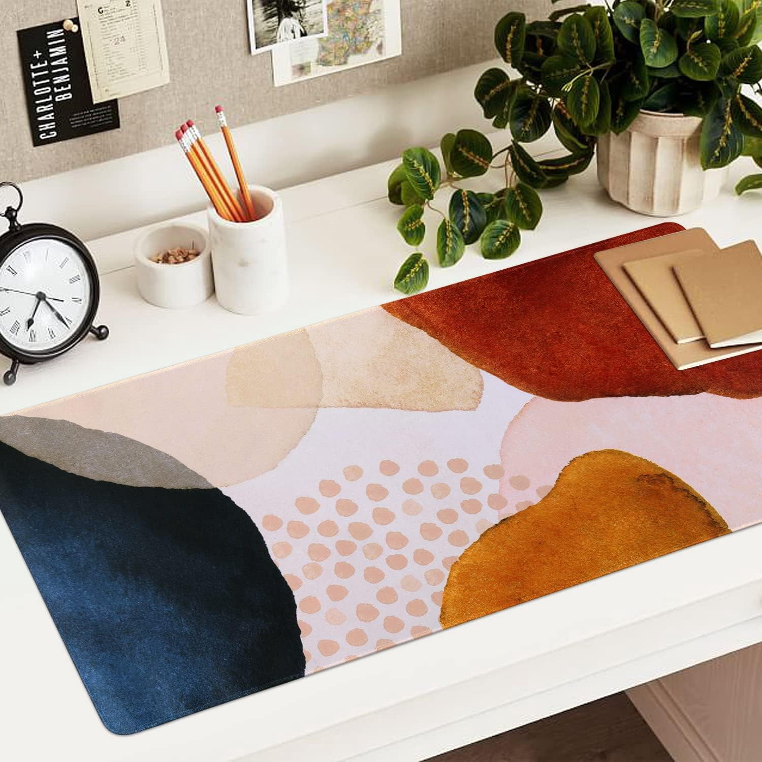 Extended Gaming Mouse Pad - 35.4x15.7 Inch, Large 3mm Non-Slip Rubber Base, Stitched Edges, Waterproof Keyboard Mouse Mat Desk Pad, Color Block Design for Work, Game, Office, Home