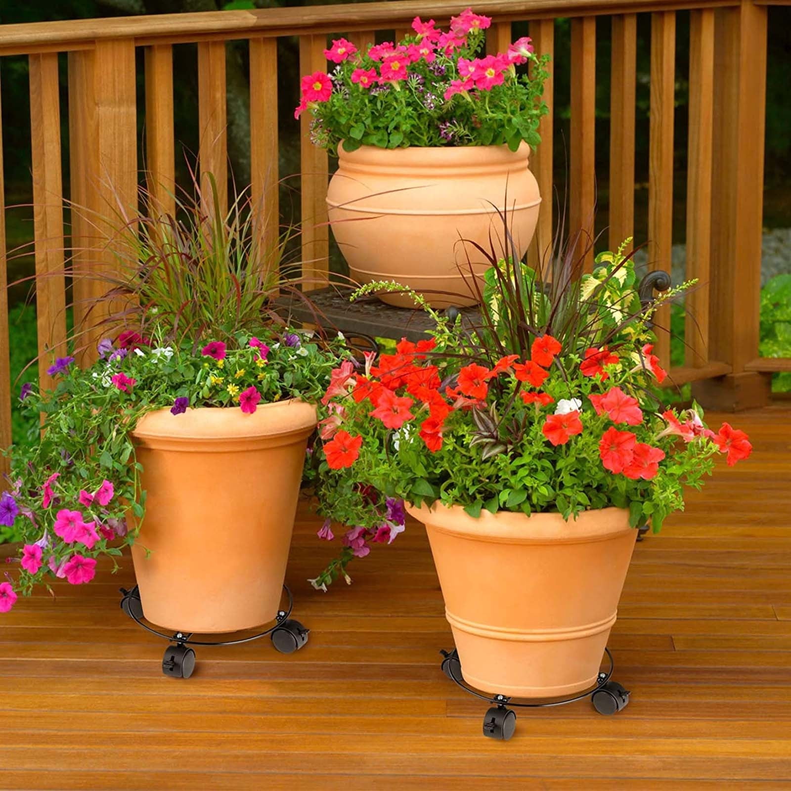 JilgTeok 4 Packs Rolling Board with Roller Round Flower Pot Saucer with 4 Rollers Flower Pot Strong Load Capacity for Outdoor/Indoor Planters Home Gardening