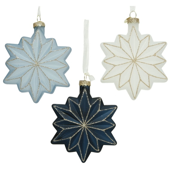 Glass Star Ornaments – Blown Glass Christmas Ornaments, Set of 3 Blue Decorations