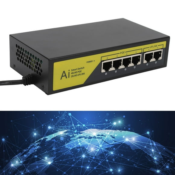 6 Port POE Switch, 4 10/100mbps POE Ports, 2 10/100mbps UP Link Ports At 65W for IP Cameras WLAN Access Points, IP Phones, with Advanced Auto Sensing Algorithm