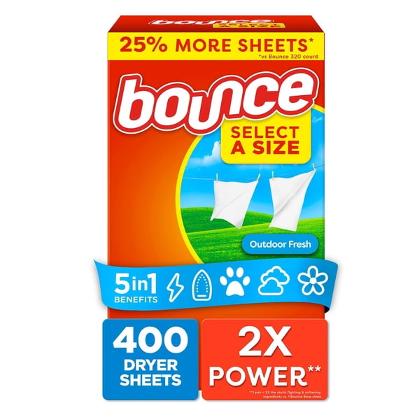 Bounce Select a Size Fabric Softener Dryer Sheets, Outdoor Fresh, 400 ct.