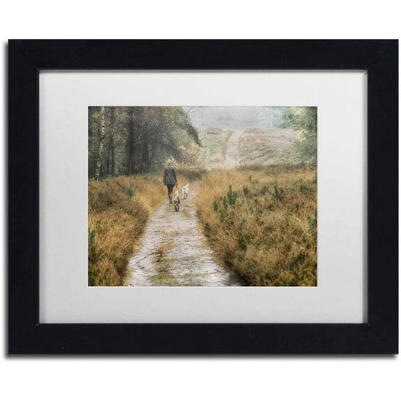 Trademark Fine Art 'Walking the Dogs' Canvas Art by Cora Niele, White Matte, Black Frame