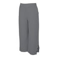 thumbnail image 5 of Chroia Women Plus Size Beach Linen Pants, Elastic Waist Solid Straight Leg Button Slit Cropped Casual Trousers with Pockets, 5 of 9