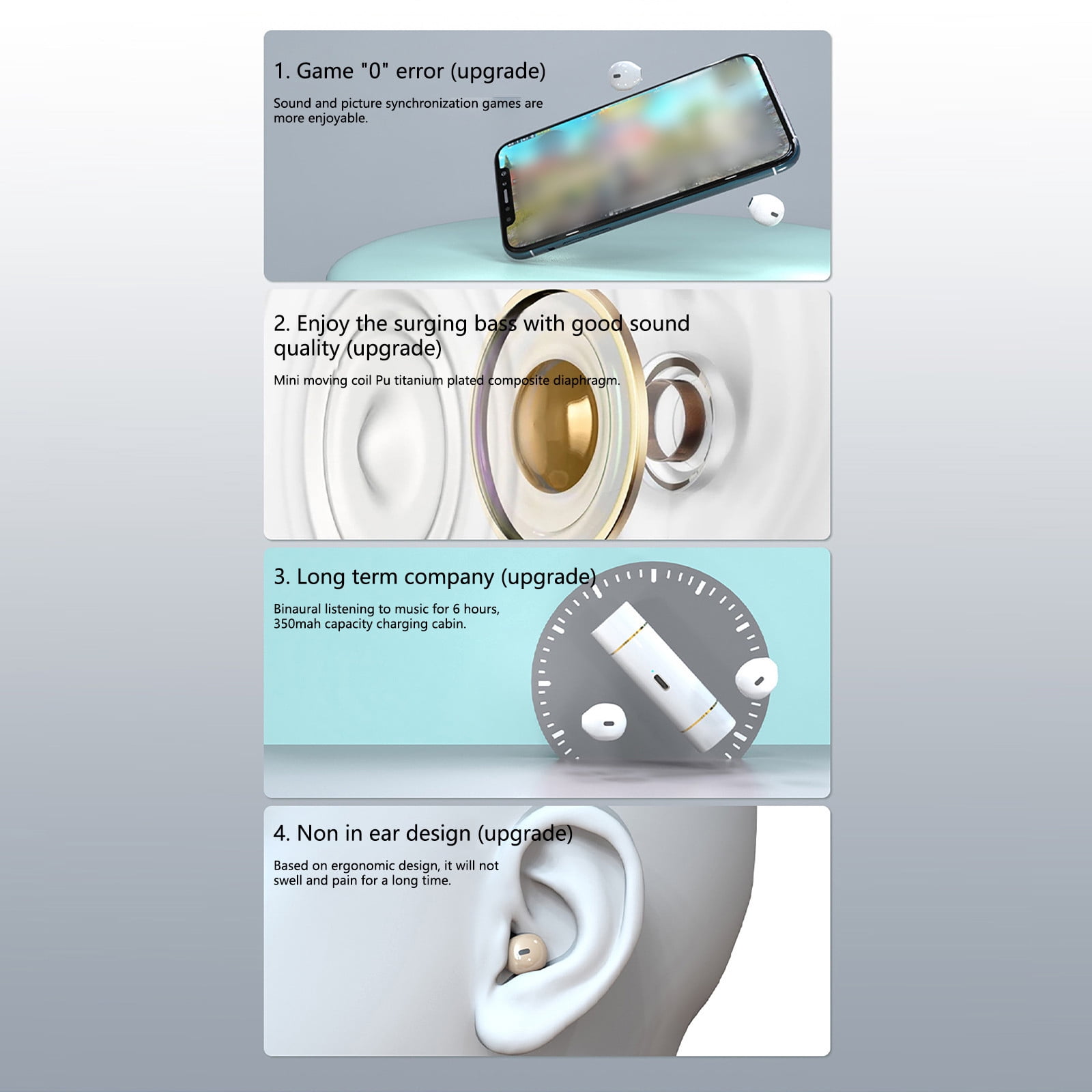Bluetooth Headphones True Wireless Earbuds 60H Playback LED Power Display Earphones with Wireless Charging Case IPX5 Waterproof in-Ear Earbuds with Mic for TV Smart Phone Laptop Computer Sports(A)