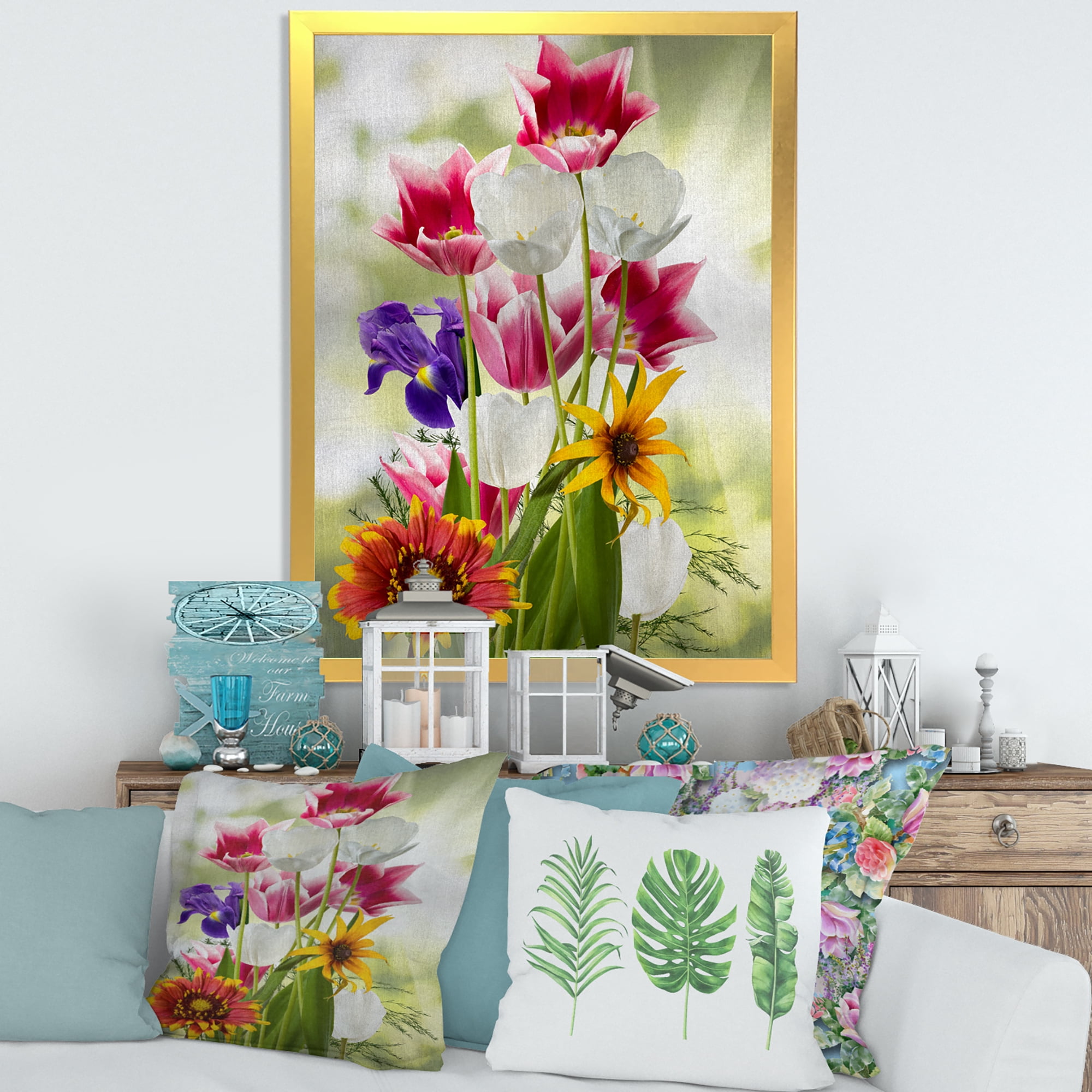 Designart 'Vibrant Purple Red and Yellow Wildflowers' Traditional Framed Art Print