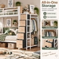 thumbnail image 4 of DTTRA Quad Twin Metal Bunk Bed Frame for 4 Sleepers, Built-In Wardrobe, Open Shelves and 5 Fabric Drawers, White, 4 of 8