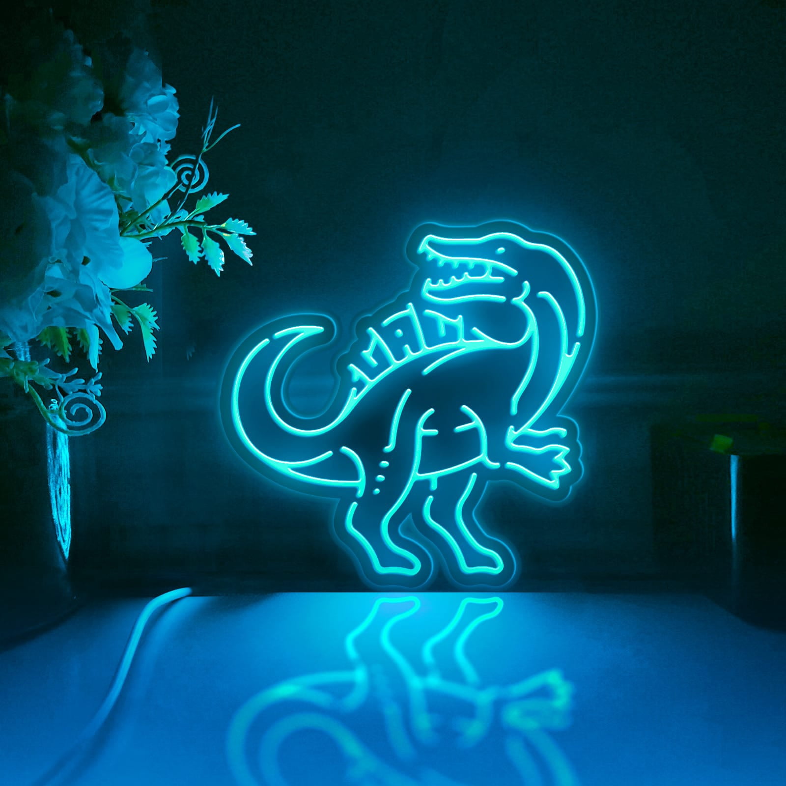 Dinosaur Led Light Box, Dimmable Neon-Like Light Signs USB Power for Wall Decor Bedroom Decoration, Color Flow Effect (WxH) 6"x6"