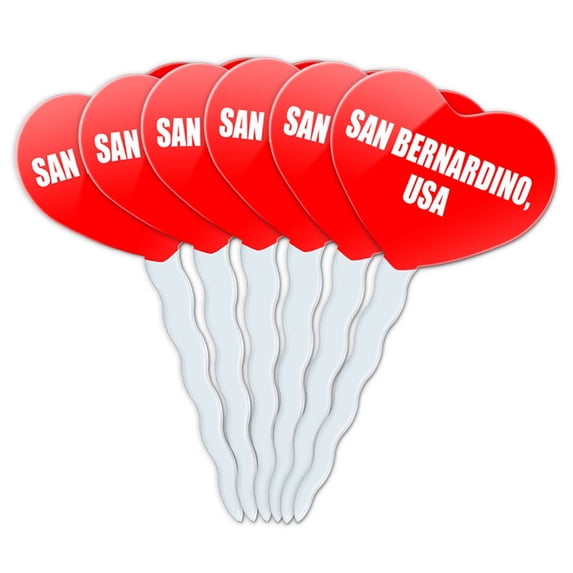 San Bernardino USA Heart Love Cupcake Picks Toppers - Set of 6