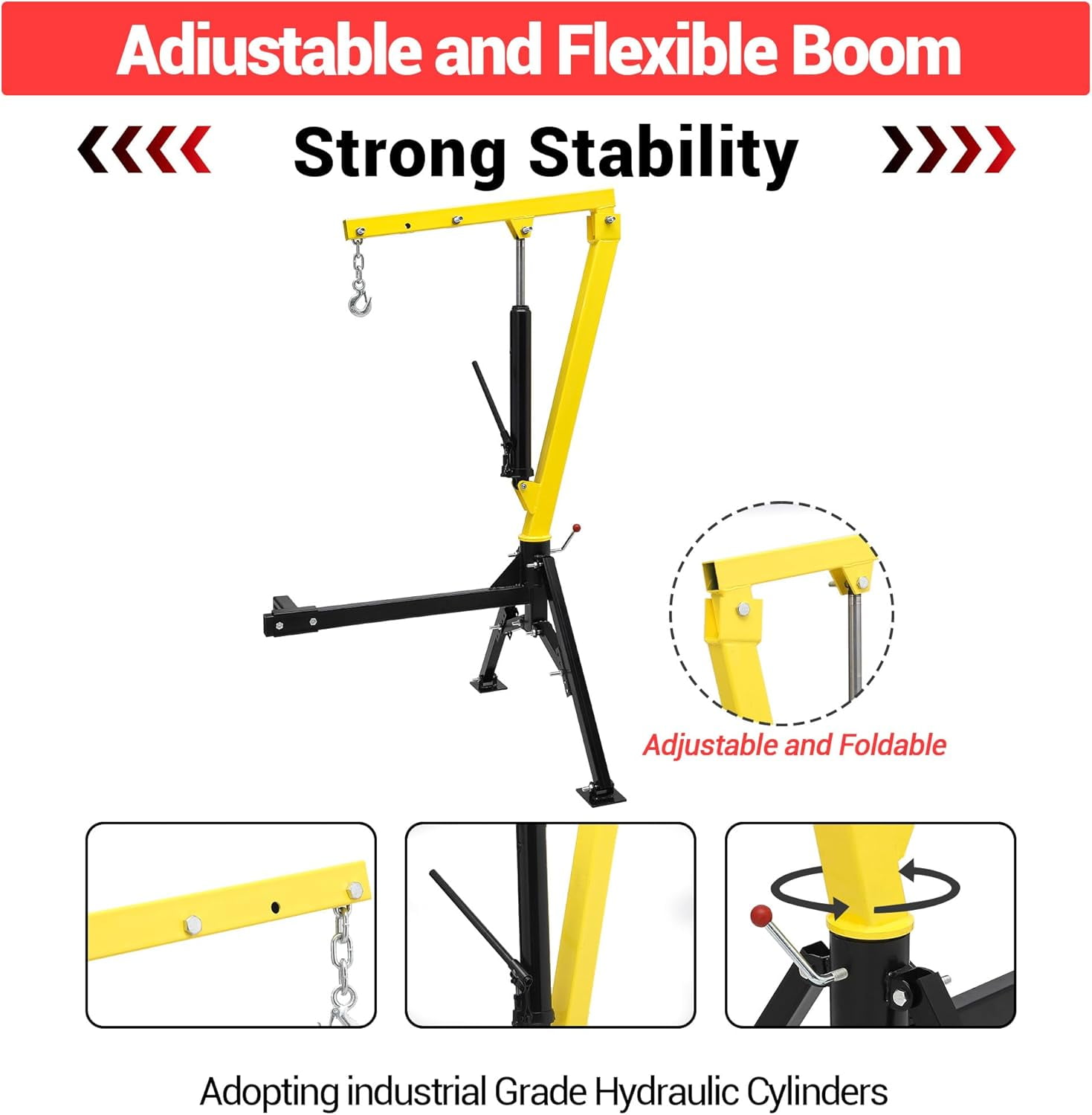Lumiparty Hydraulic Pickup Truck Crane, 1000 lbs Capacity, 360°Swivel, Hitch Mounted Crane for Lifting Goods in Construction, Industry, Yellow