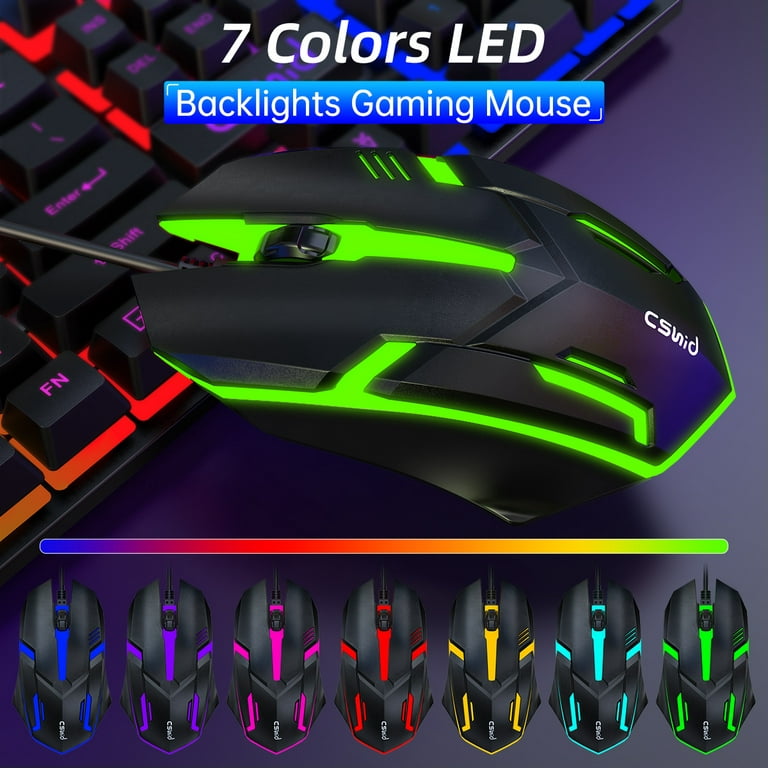 Gaming Keyboard & Mouse, 104 Keys Rainbow LED RGB Backlit Quiet Computer Keyboard, Multimedia Keys, 26 Anti-ghosting Keys, Waterproof Light Up USB