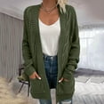 thumbnail image 2 of Solid Color Cardigan Fashion Loose Knitwear Pockets Round Neck Outwear Long Cable Knitted Sweater Open Front Warm Pullover Autumn Women Coat, 2 of 5