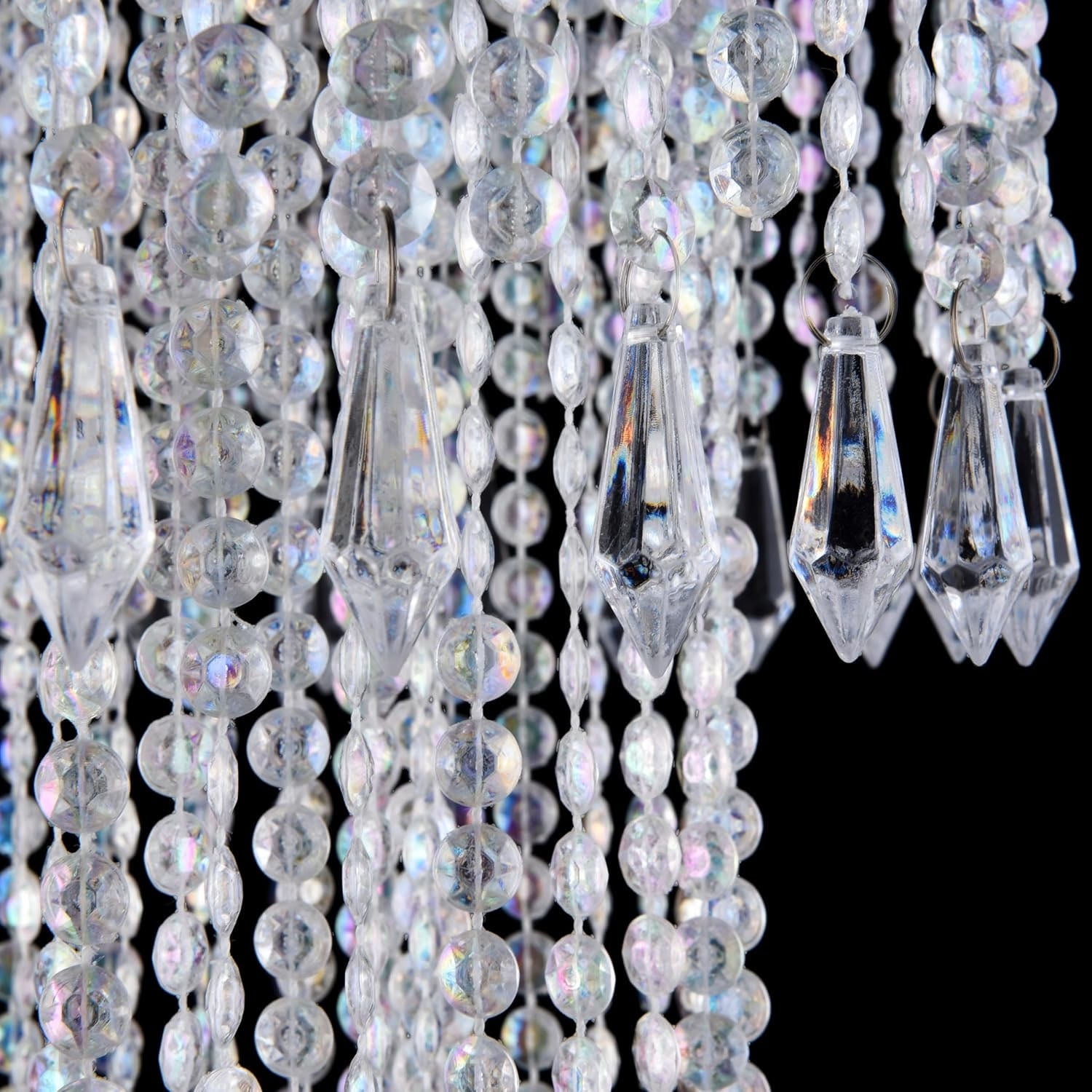 Modern 3-Tier Acrylic Beaded Chandelier Shade - 10.3" x 30" Long Hanging Pendant Light Fixture for Wedding, Party, and Home Decor - Crystal Look (Shade Only, Bulb Not Included)