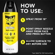 Raid Defense System Indoor and Outdoor Ants, Roaches, Spiders and Flies Insect Killer Bug Spray, 15 oz