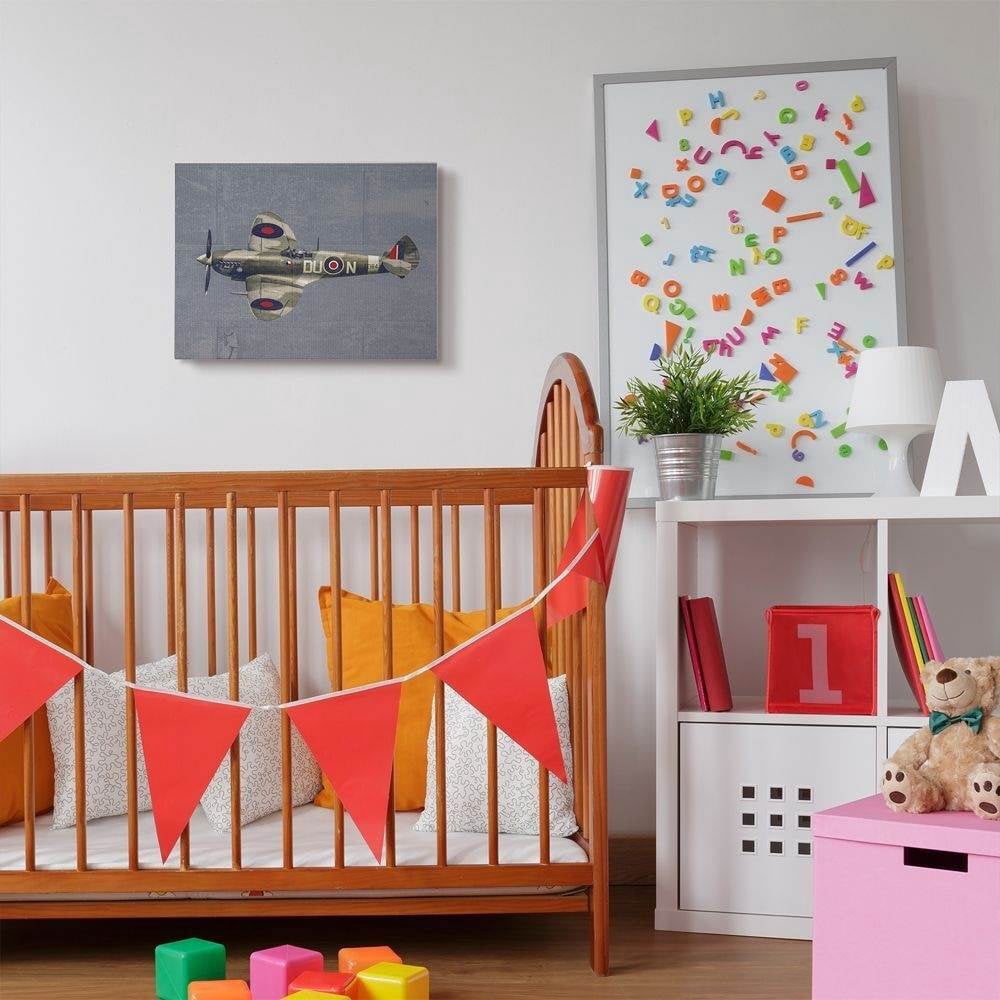The Kids Room by Stupell Kids Military Air Plane Blue Design Super Canvas Wall Art by Daphne Polselli