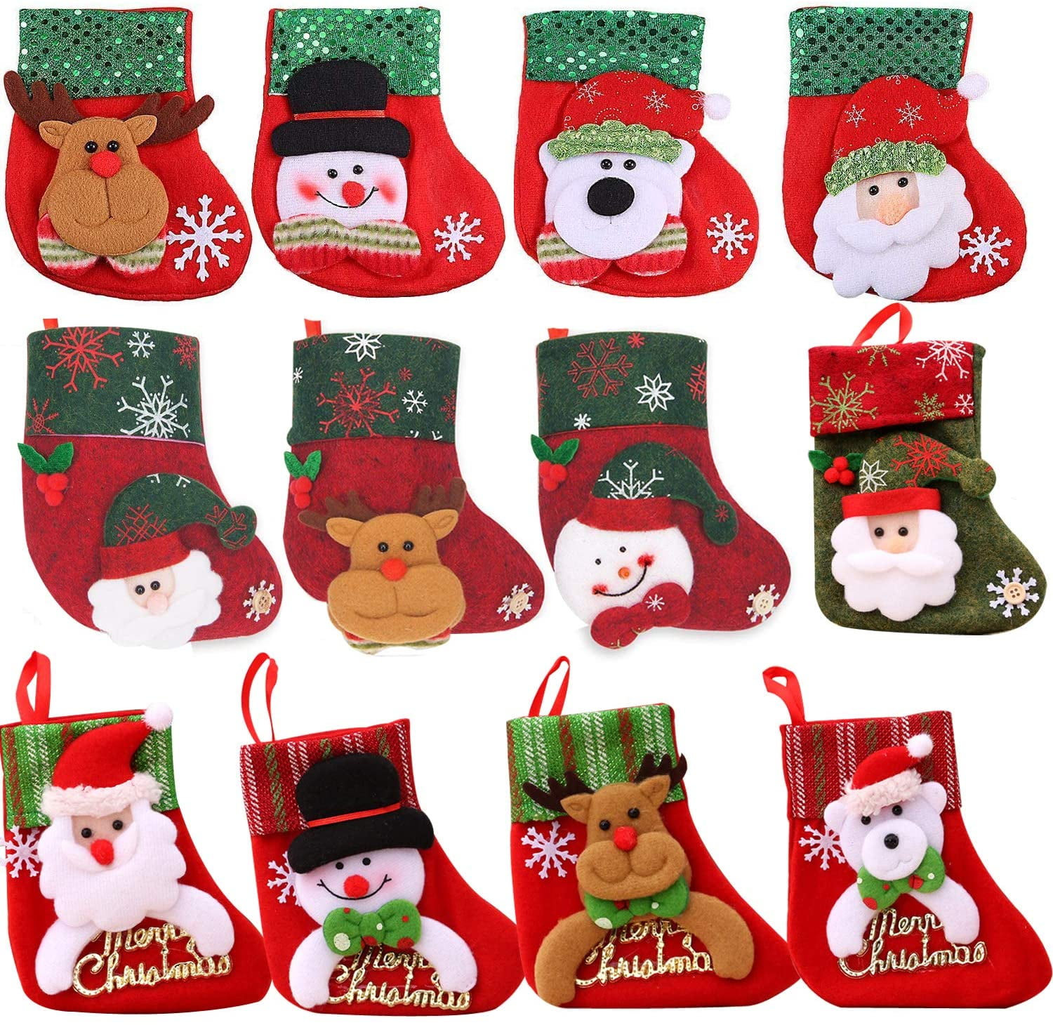 traderplus 12 Pack Mini Christmas Stockings Silverware Holders Candy Bags Xmas Tree Decorations