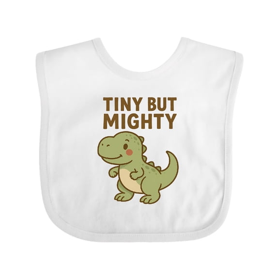 Inktastic Tiny but Mighty Dinosaur Cartoon Design Boys or Girls Baby Bib