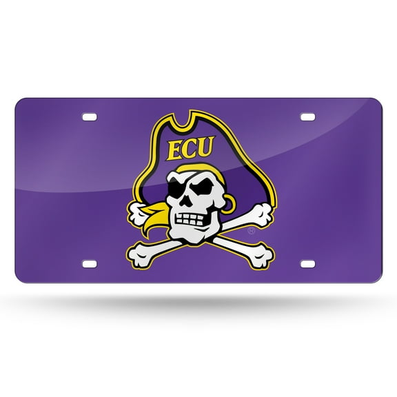 East Carolina NCAA Pirates Purple Mirror Look Acrylic License Plate Laser Tag