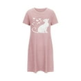 thumbnail image 4 of Aobny Sleeping Nightgowns for Women's Cat-Print Pink Thin Sleep Dresses Crew Neck Short Sleeve Short Adults Tops Soft, 4 of 6