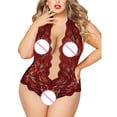 thumbnail image 4 of Gibobby Lencería sexy de mujer tanga Conjunto de lencería de talla grande para mujer Conjunto de ropa interior de encaje de 2 piezas con sexy y sujetador de tiras(Rojo XL), 4 of 5