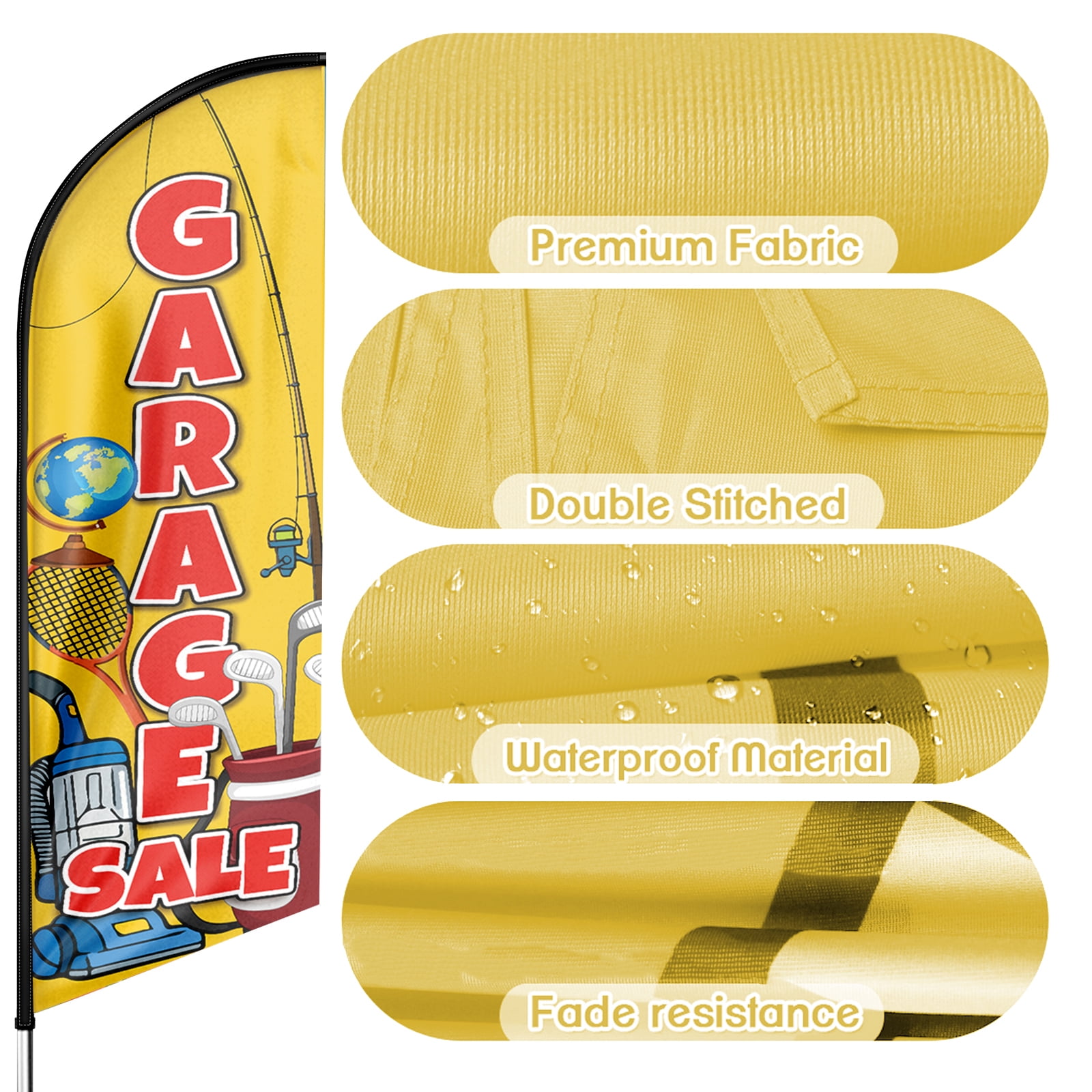 Garage Sale Business Flag , Garage Sale Advertising Feather Flag, 8Ft Garage Sale Banner ,Commercial use flag (Flag Only)YELLOW