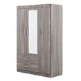 thumbnail image 6 of 3-Door Mirror Wardrobe Cabinet Closet  2 Drawers and Storage Shelves,  Bedroom Organizer, Gray, 6 of 7