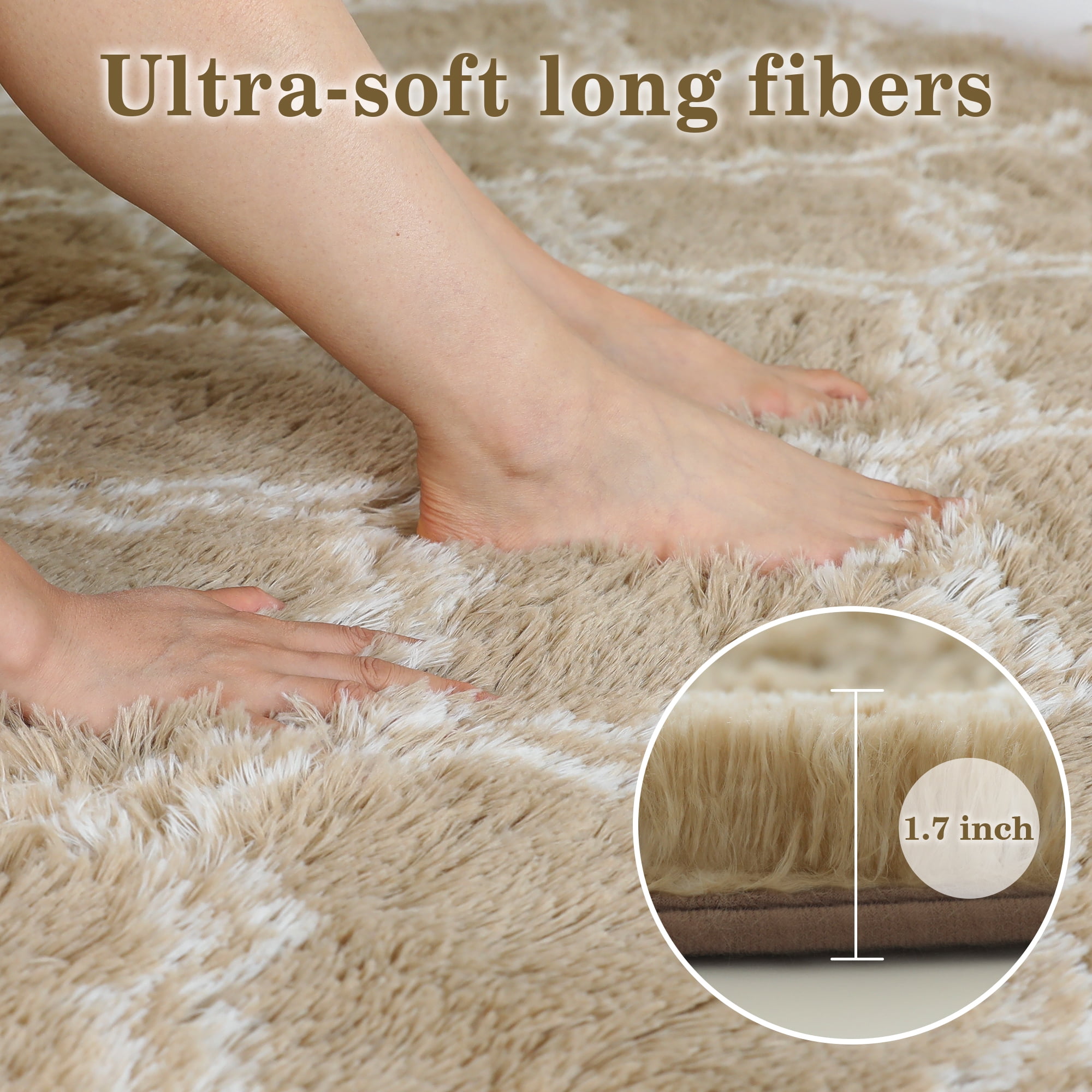 CozyDesg 5'x7' Area Rugs for Living Room，Black Rugs Shag Fluffy Shaggy Bedside Carpet, Large rug for Living Room Bedroom Dining Room Office Home Decor,Beige & White