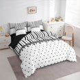 thumbnail image 2 of Castle Fairy Minimalism Vertical Band King Bedding 7pcs,Retro Lace Edge King Bed in a Bag,Black White,Reversible, 2 of 7