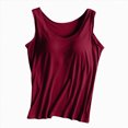 thumbnail image 4 of ORT Tank Top with Built In Bra for Women Spaghetti Strap Tops Solid Scoop Neck Padded Cami Shirt Y2k Layering Shapewear(Z04-Wine,S), 4 of 4