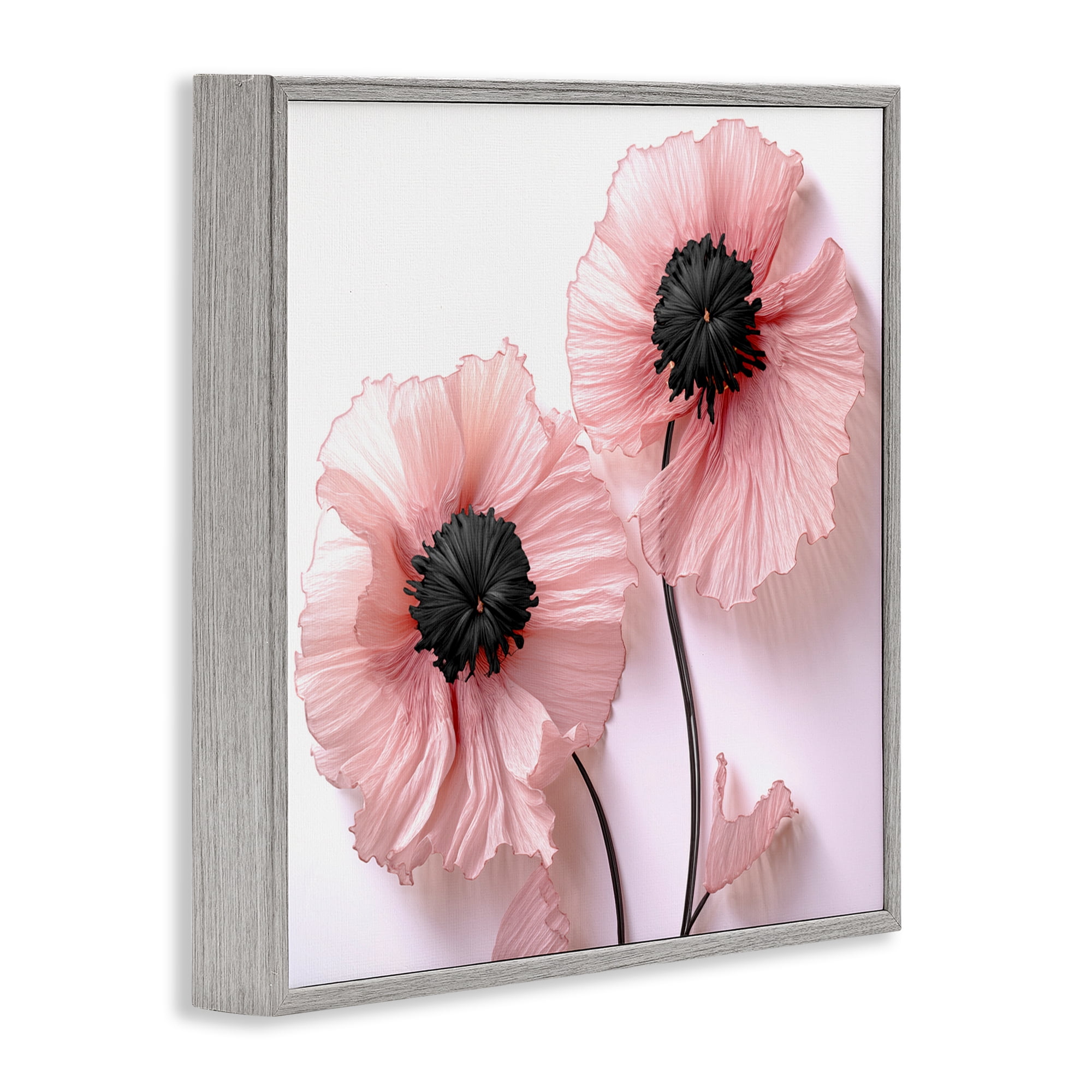Properly Pink Poppies Gray Framed Giclee Art, design by Sasha