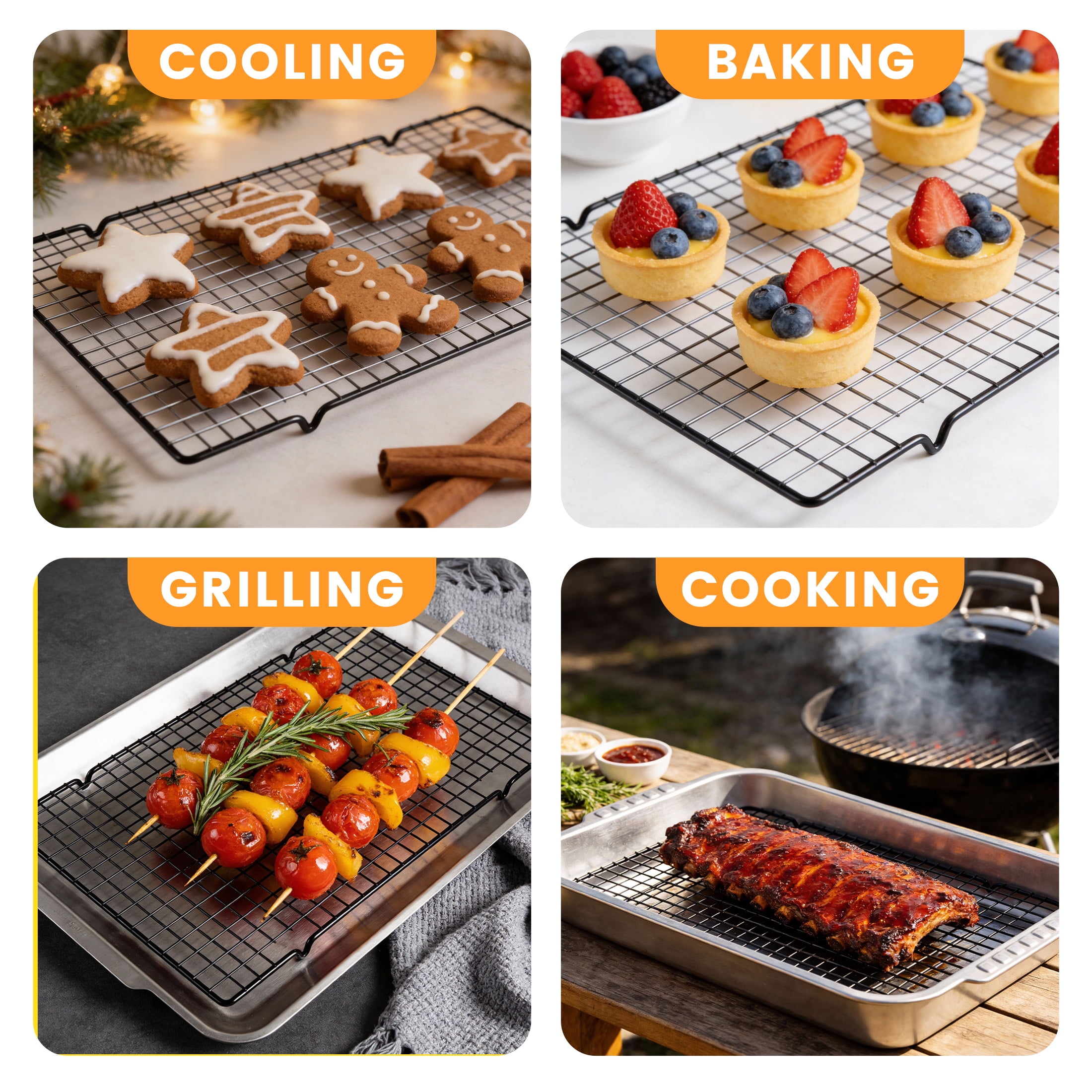 cisilov Cooling Rack for Baking 2-Pack, 10" x 15" Grid Wire Rack, Baking Racks for Oven Cooking, Baking, Grilling, Roasting, Black