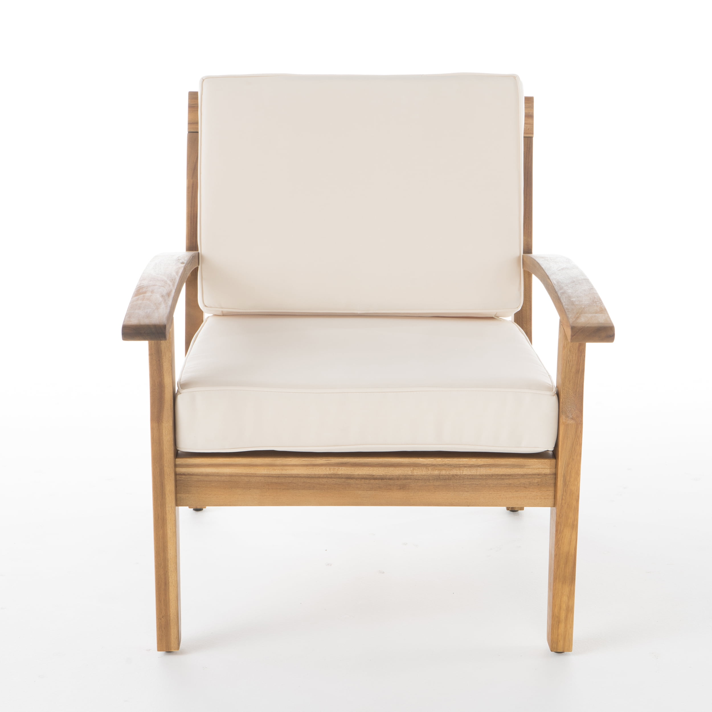 Noble House Aletta Outdoor Teak Finish Wooden Club Chairs with Cushions, Beige Set of 4