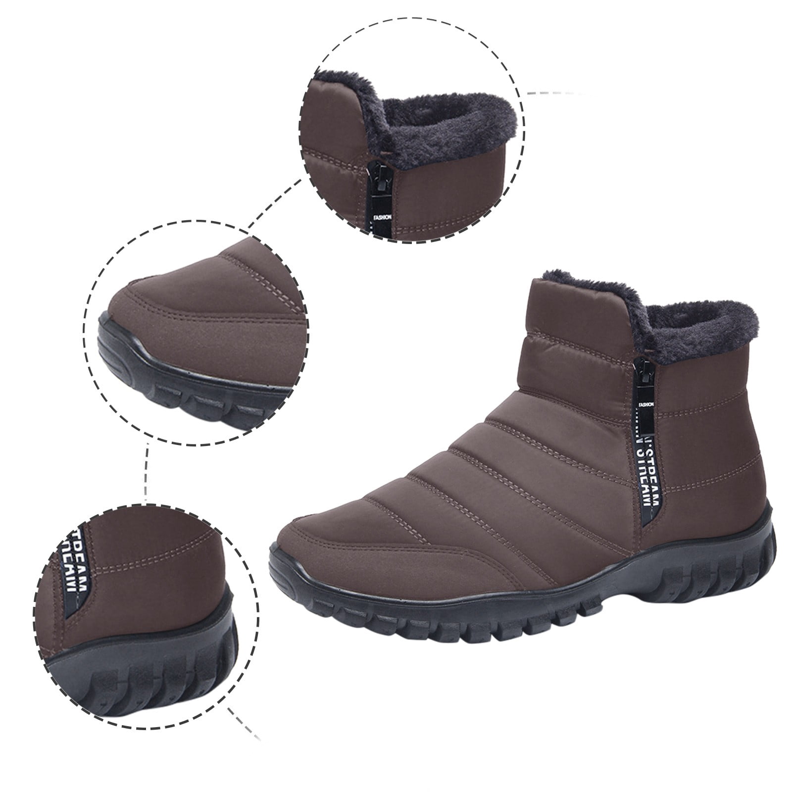 Zshosam Men's Slip On Snow Boots with Warm Plush Lining, Comfy Non Slip Durable Thermal Side Zipper Design Shoes, Men's Winter Footwear(Black,44)