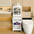 thumbnail image 4 of VECELO Bathroom Storage Cabinet with Movable Wheels, Foldable Storage Cabinets with 1 Drawers and 2 Cabinet, Adjustable Shelf, Narrow Bathroom Storage Organizer for Small Spaces, Laundry, White, 4 of 12