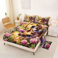 thumbnail image 2 of Manfei Floral Dog Bed Sheets, Garden Bloom Full Size Sheets, Orange Green, 4-Piece, 1 Flat Sheet, 1 Fitted Sheet and 2 Pillowcases, 2 of 6