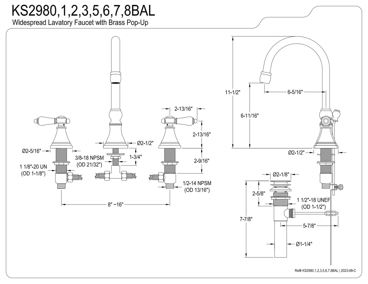 Kingston Brass KS2981BAL Heirloom Widespread Bathroom Faucet with Brass Pop-Up, Polished Chrome