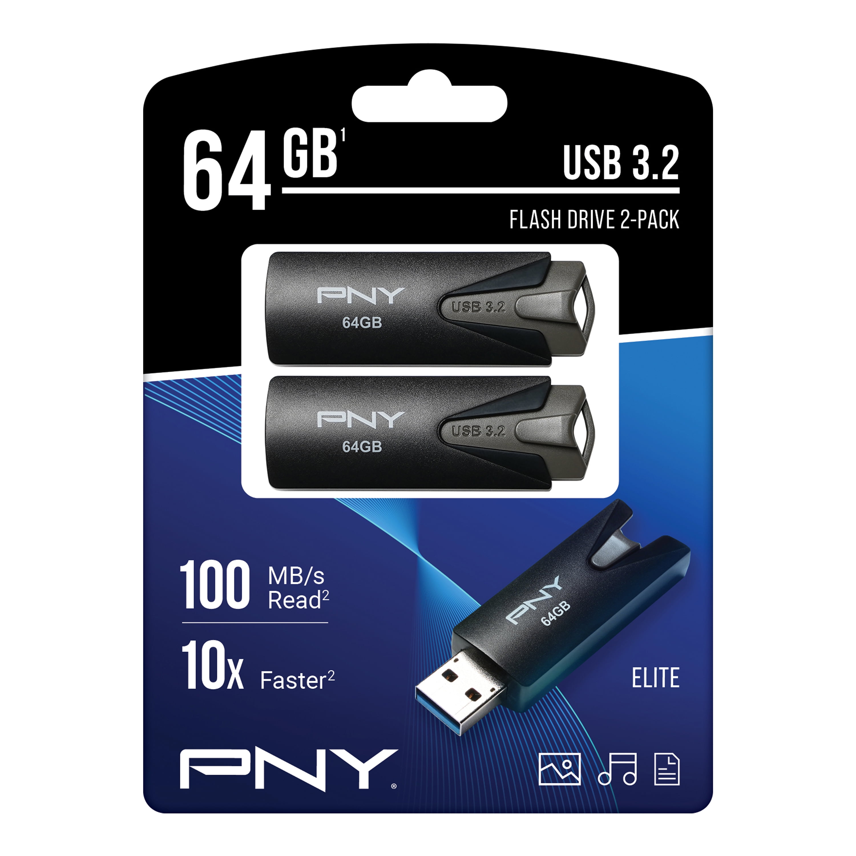 PNY 64GB Elite USB 3.2 Flash Drive 2 Pack - 100MB/s