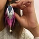 thumbnail image 3 of VANGANIA Aretes largos mujer de plumas rosa metálico con baño de oro, 3 of 5