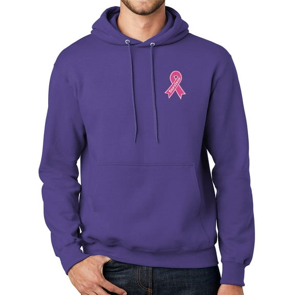Mens Breast Cancer Survivor Patch Hoodie Sweatshirt, Medium Purple