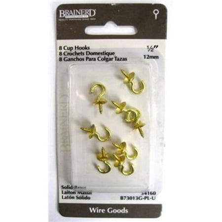 

1/2 Brass Plated Cup Hook 8Pk Brainerd Hook and Eye 54160 022788541605