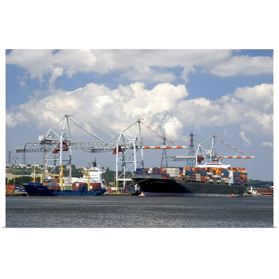 Great BIG Canvas | "Container ships docked at Le Havre, Seine-Maritime, Normandy, France" Art Print - 30x20