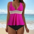 thumbnail image 2 of GEWSEY Women's Halter Tankini Top No Bottom V Neck Swim Top Tummy Control Bathing Suit Top Hot Pink, XL, 2 of 9