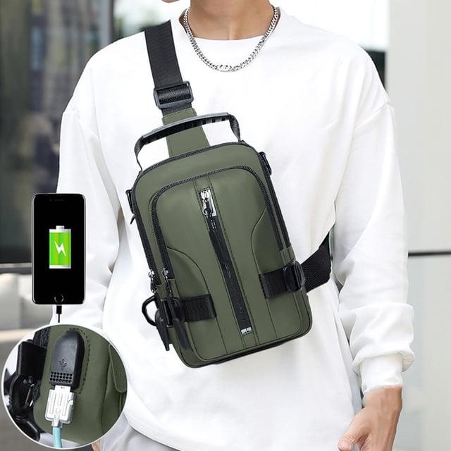 Bolsa impermeable con puerto de carga - Mochila ligera cruzada para el pecho para senderismo, viajes y uso diario