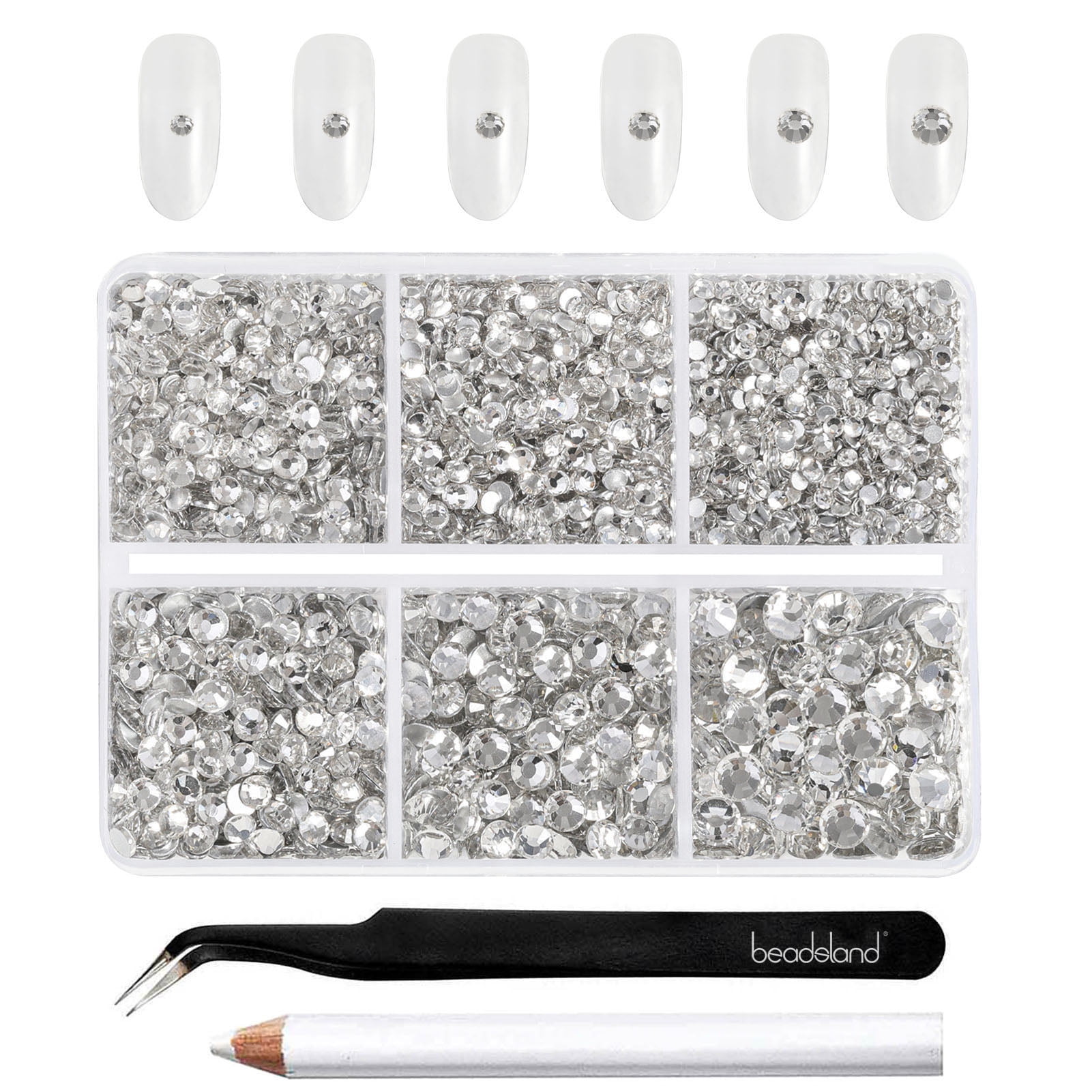 BEADSLAND 4300pcs Flatback Clear Rhinestones for Crafts, 6 Sizes, SS6 ...